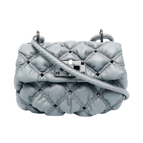 Valentino Garavani Spike Me Gray Leather Shoulder Bag Small at_Queen_Bee_of_Beverly_Hills