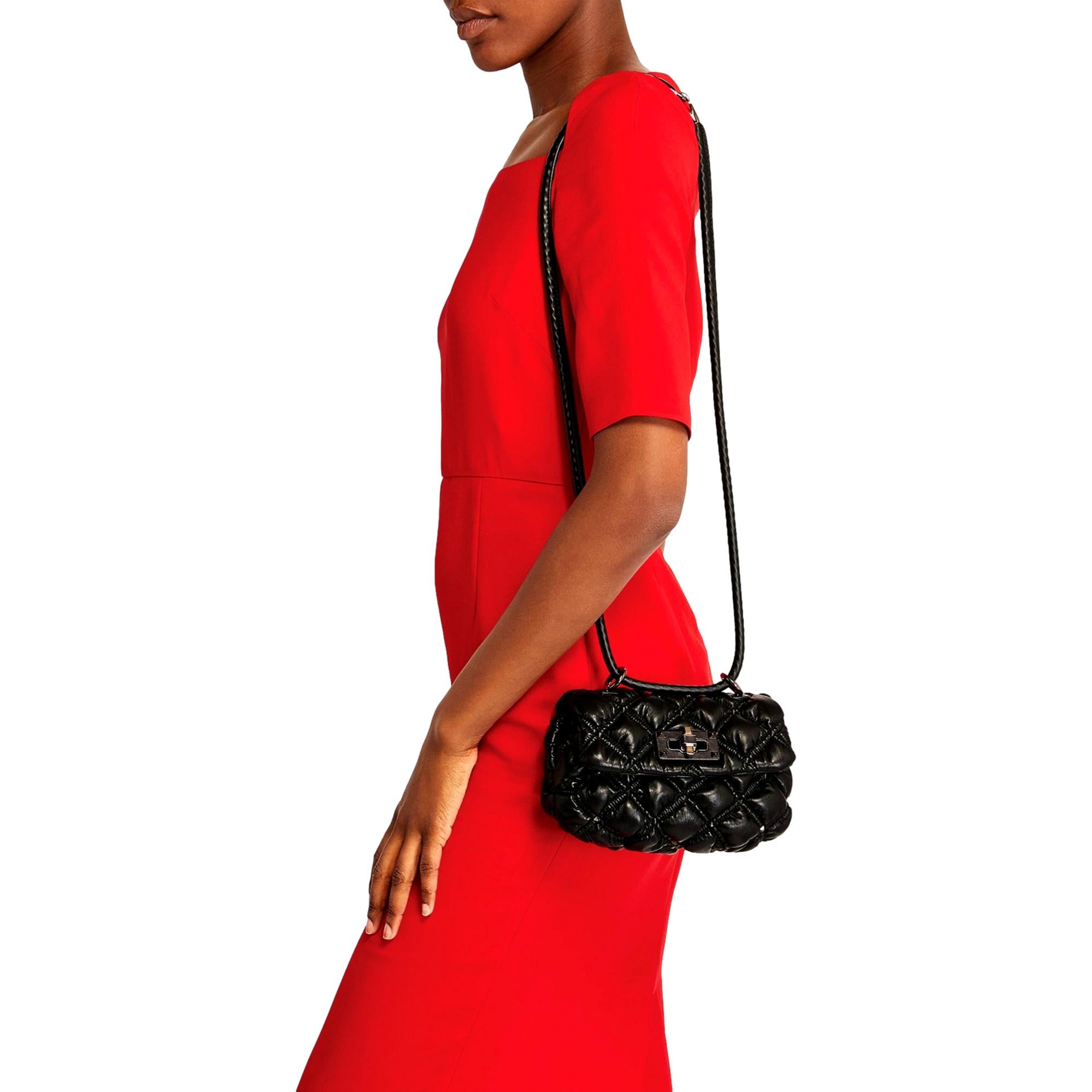 Valentino Garavani Spikeme Black Studded Leather Small Crossbody Bag available at Queen Bee of Beverly Hills