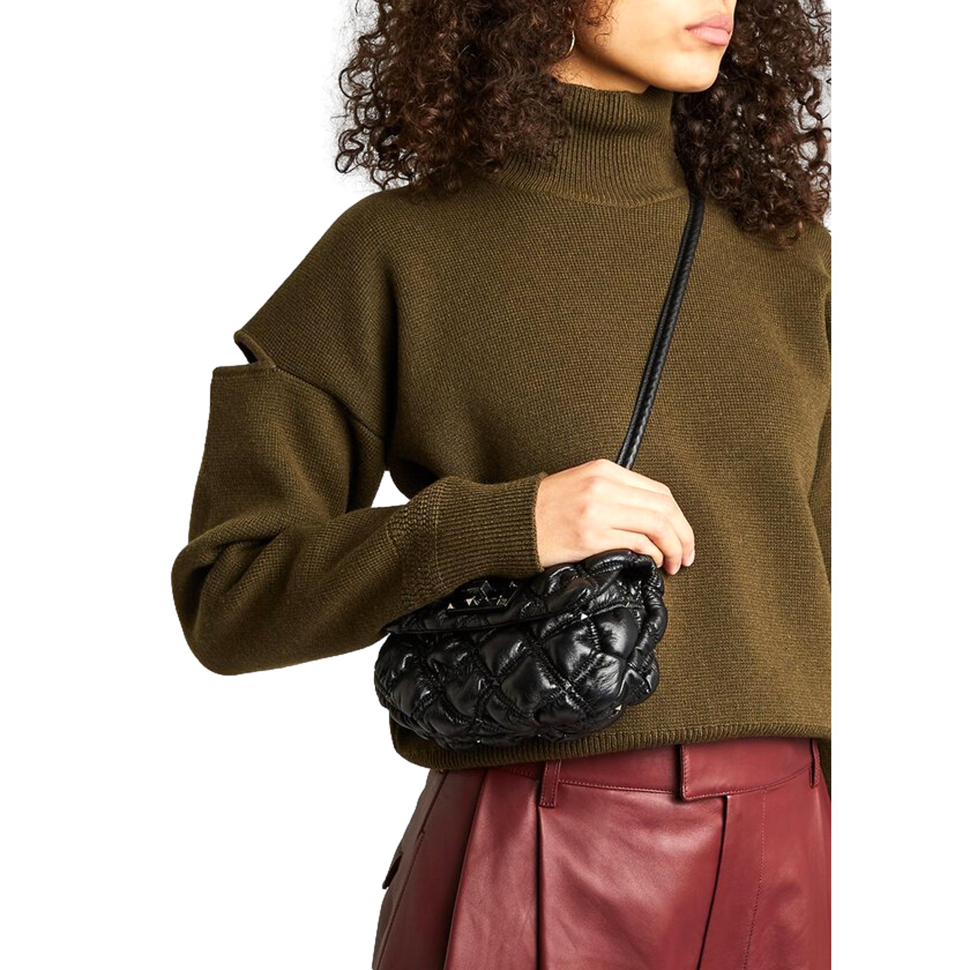 Valentino Garavani Spikeme Black Studded Leather Small Crossbody Bag available at Queen Bee of Beverly Hills