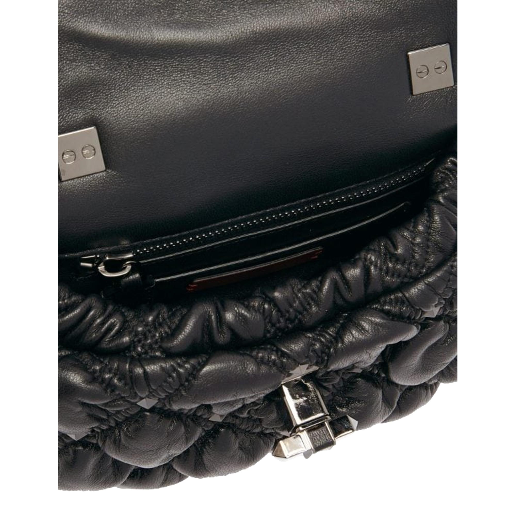 Valentino Garavani Spikeme Black Studded Leather Small Crossbody Bag available at Queen Bee of Beverly Hills