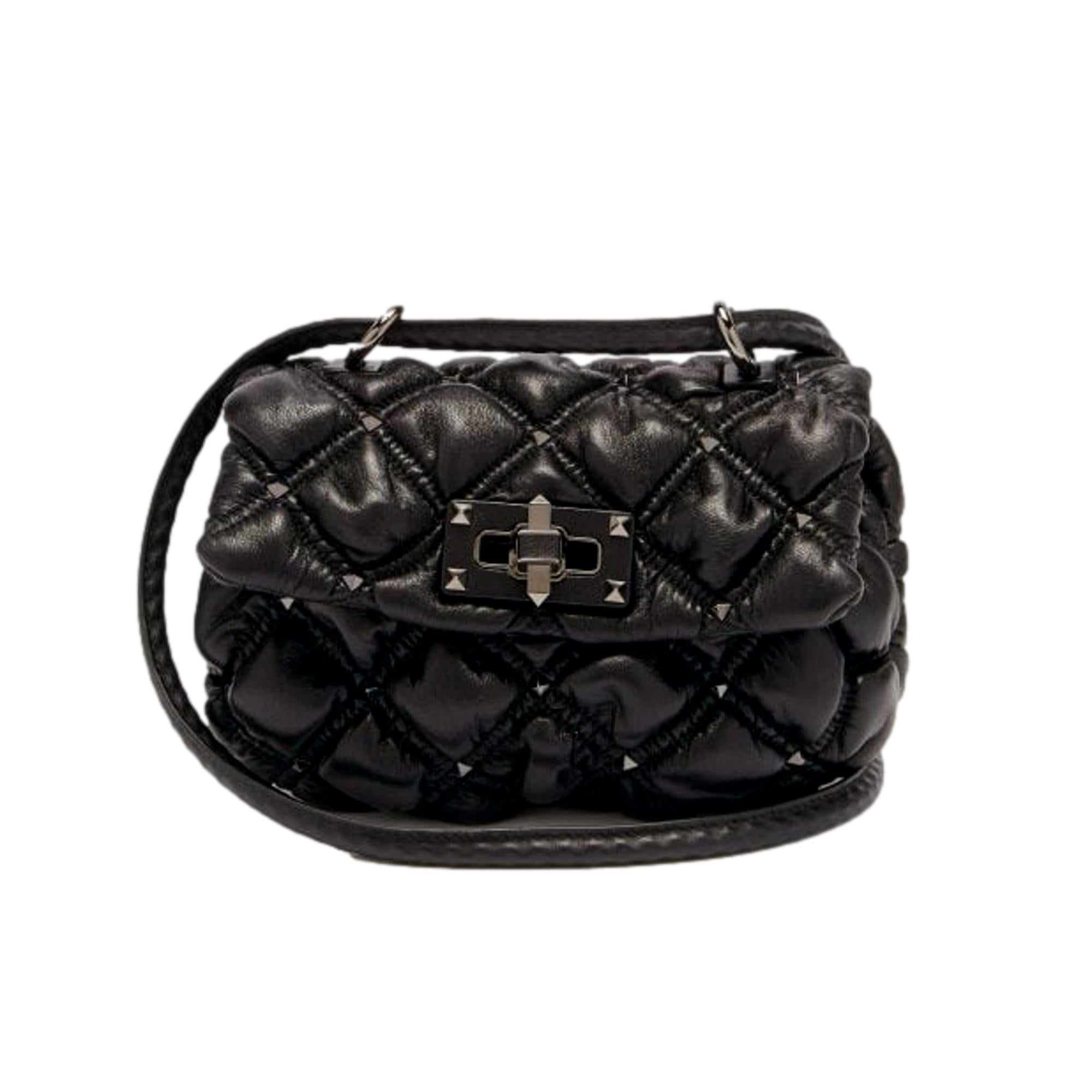 Valentino Garavani Spikeme Black Studded Leather Small Crossbody Bag available at Queen Bee of Beverly Hills