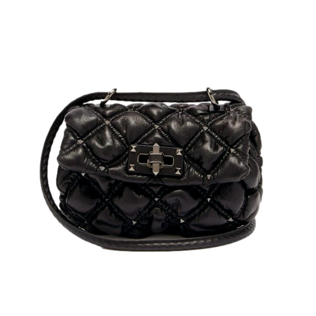 Valentino Garavani Spikeme Black Studded Leather Small Crossbody Bag available at Queen Bee of Beverly Hills