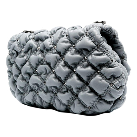 Valentino Garavani Spikeme Gray Studded Leather Medium Crossbody Bag available at Queen Bee of Beverly Hills