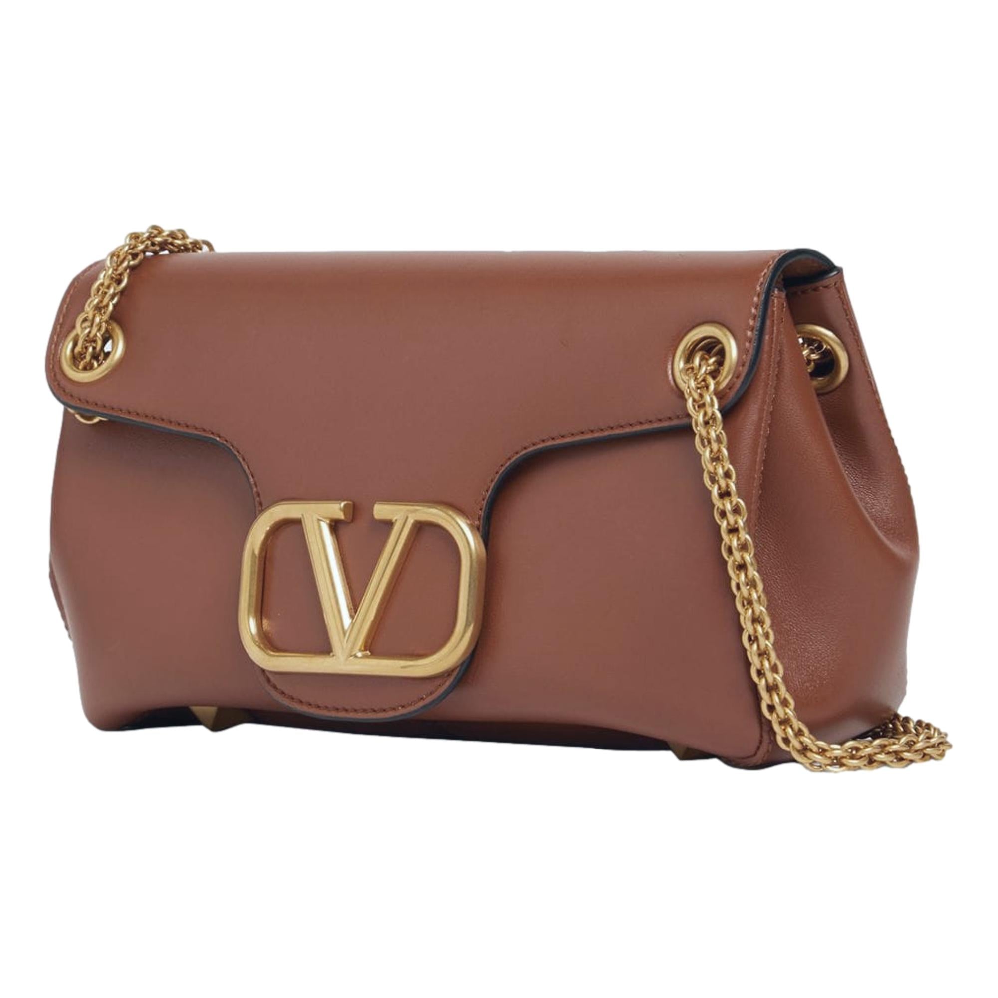Valentino Garavani Stud Sign V Logo Brown Crossbody Bag Queen