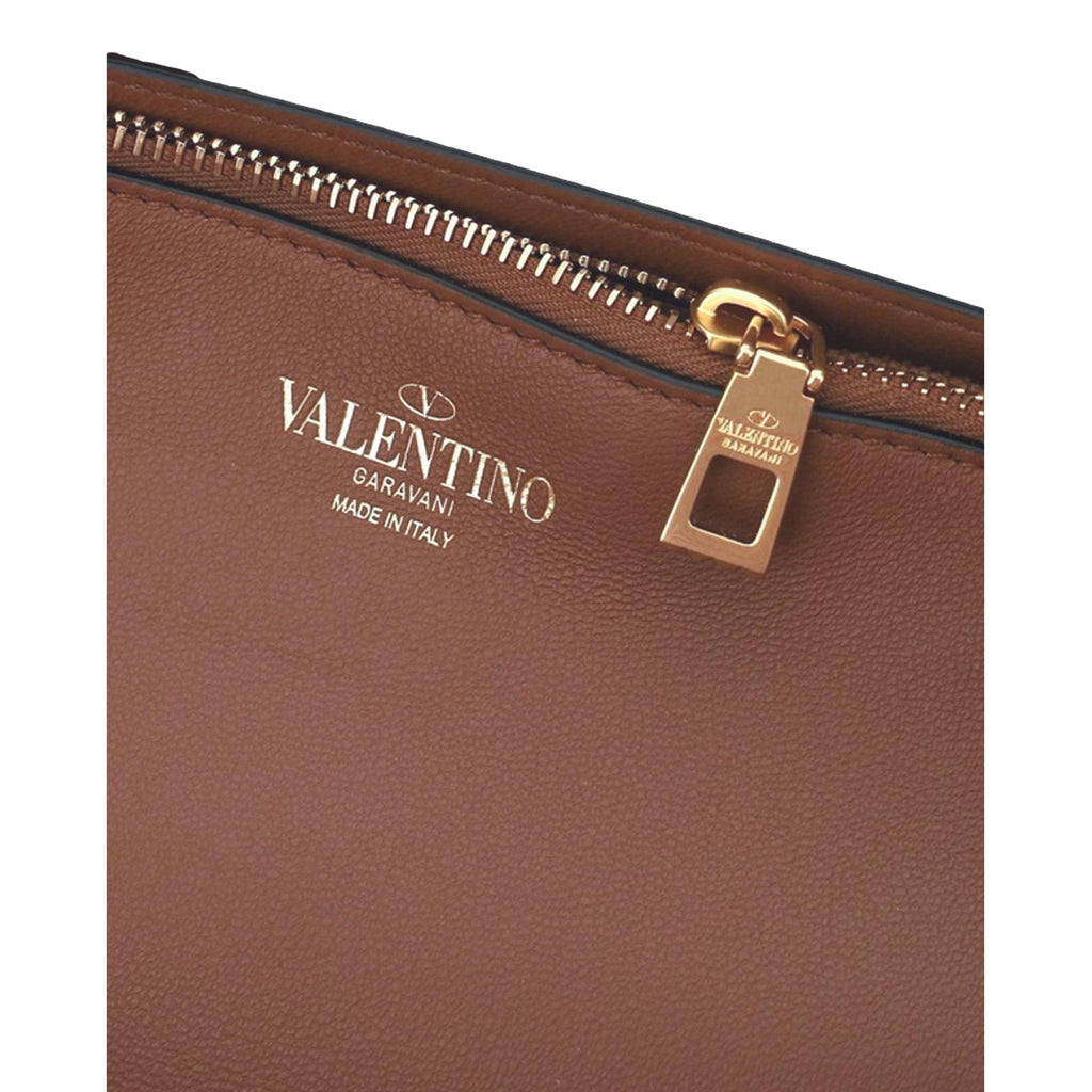 Valentino Garavani Stud Sign V Logo Brown Shoulder Bag at_Queen_Bee_of_Beverly_Hills