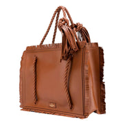 Valentino Garavani The Rope Large Fringe Brown Leather Tote Bag available at Queen Bee of Beverly Hills