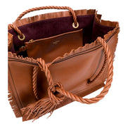 Valentino Garavani The Rope Large Fringe Brown Leather Tote Bag available at Queen Bee of Beverly Hills