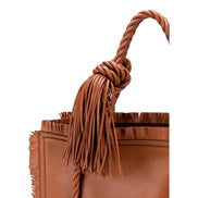 Valentino Garavani The Rope Large Fringe Brown Leather Tote Bag available at Queen Bee of Beverly Hills