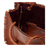 Valentino Garavani The Rope Large Fringe Brown Leather Tote Bag available at Queen Bee of Beverly Hills