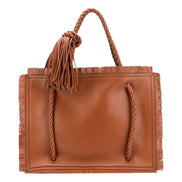 Valentino Garavani The Rope Large Fringe Brown Leather Tote Bag available at Queen Bee of Beverly Hills