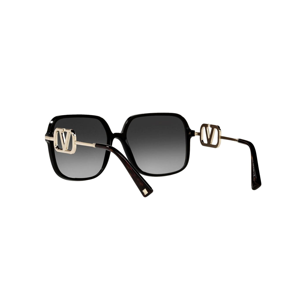 Valentino Garavani V Logo Gold Black Square Frame Sunglasses at_Queen_Bee_of_Beverly_Hills