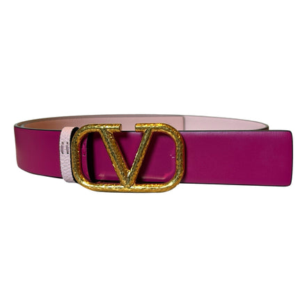 Valentino Garavani VLogo Reversible Belt Size 85 Pink Pebbled Leather available at Queen Bee of Beverly Hills