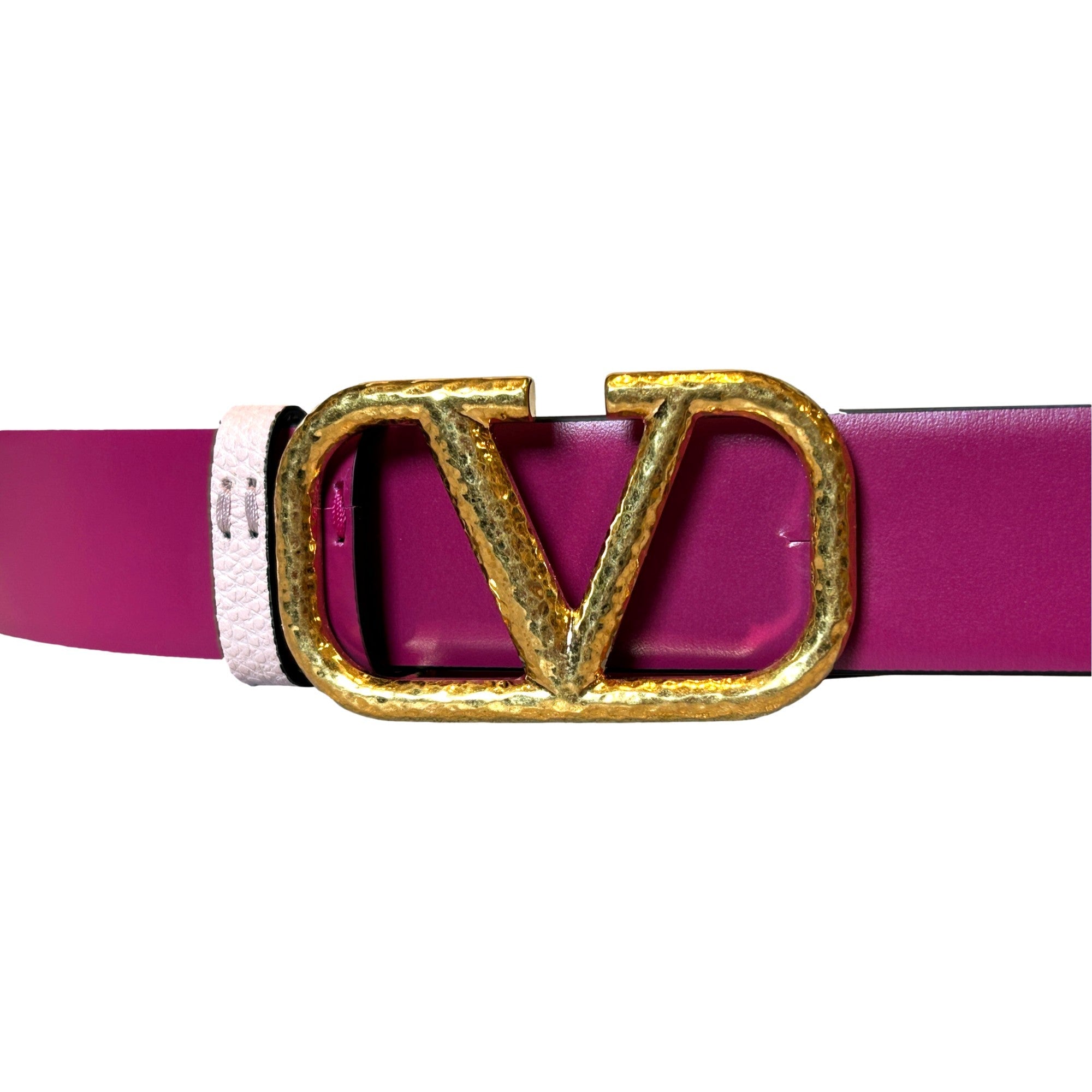 Valentino Garavani VLogo Reversible Belt Size 85 Pink Pebbled Leather available at Queen Bee of Beverly Hills