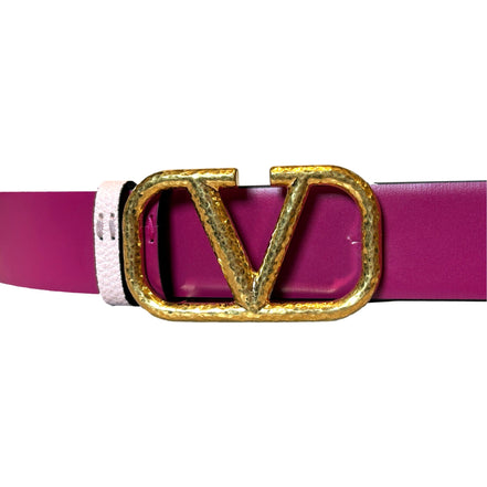 Valentino Garavani VLogo Reversible Belt Size 85 Pink Pebbled Leather available at Queen Bee of Beverly Hills
