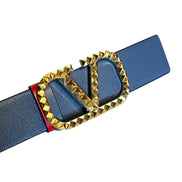 Valentino Garavani VLogo Stud Reversible Belt Size 95 Gray Red Leather available at Queen Bee of Beverly Hills