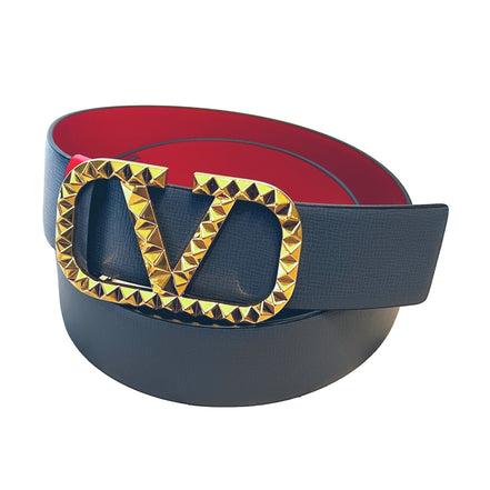 Valentino Garavani VLogo Stud Reversible Belt Size 95 Gray Red Leather available at Queen Bee of Beverly Hills