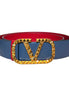 Valentino Garavani VLogo Stud Reversible Belt Size 95 Gray Red Leather available at Queen Bee of Beverly Hills