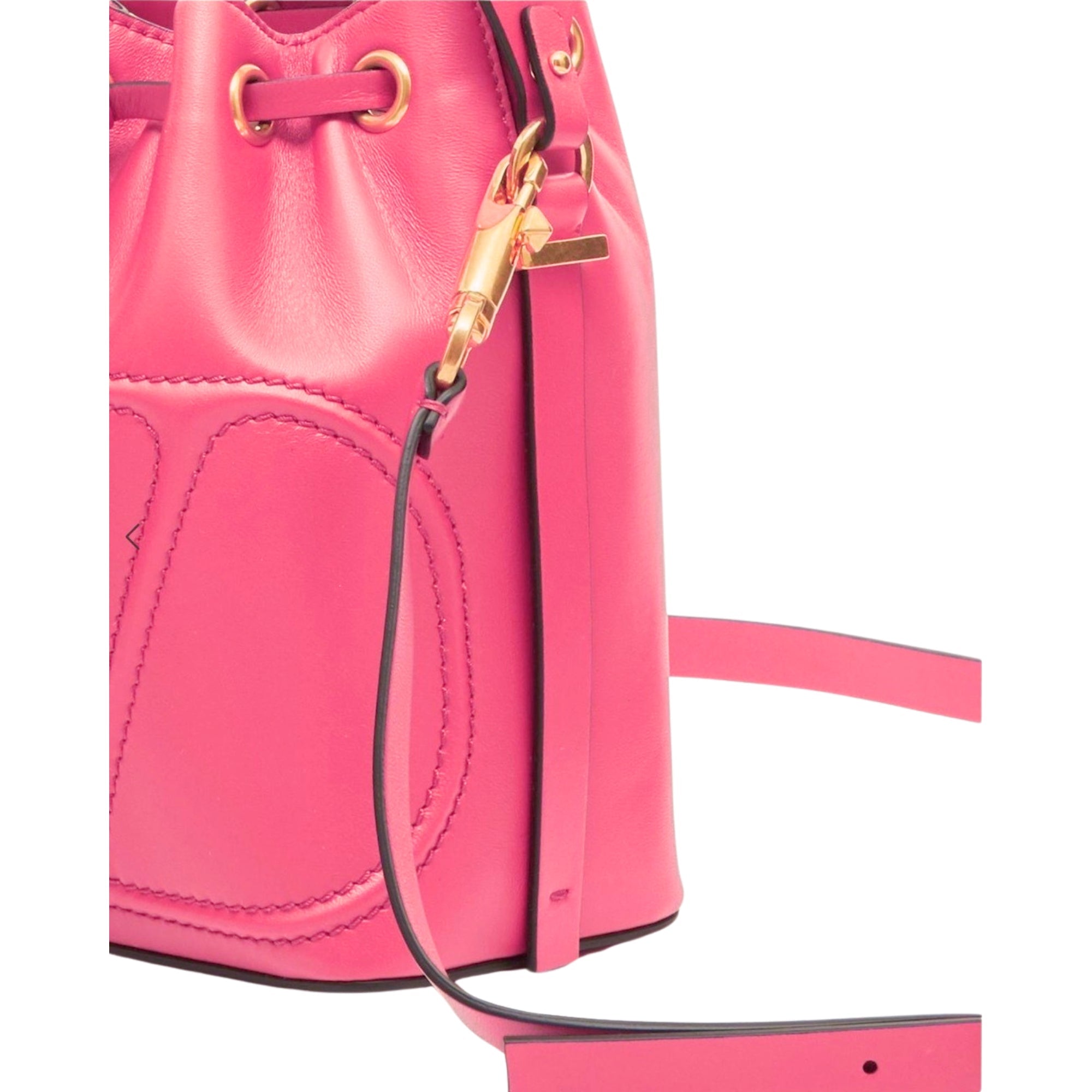 Valentino Garavani VLogo Walk Bucket Crossbody Bag Pink Calf Leather available at Queen Bee of Beverly Hills