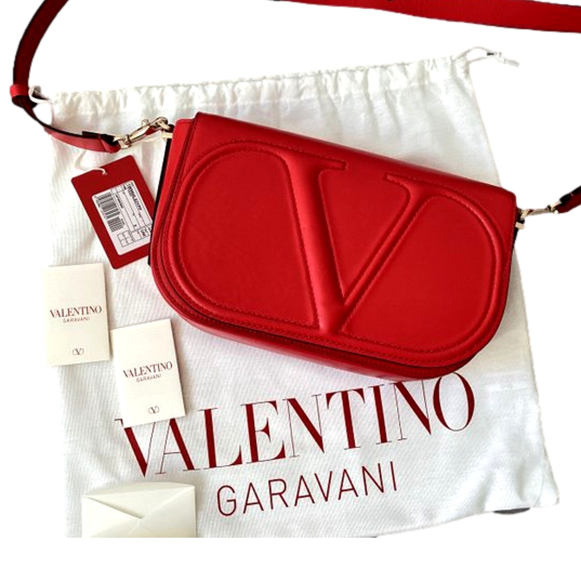Valentino Garavani VLogo Walk Large Crossbody Bag Red Calf Leather available at Queen Bee of Beverly Hills