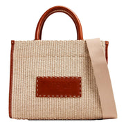 Versace Athena Raffia Leather Small Shopper Tote Beige available at Queen Bee of Beverly Hills