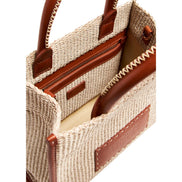 Versace Athena Raffia Leather Small Shopper Tote Beige available at Queen Bee of Beverly Hills