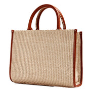 Versace Athena Raffia Leather Small Shopper Tote Beige available at Queen Bee of Beverly Hills