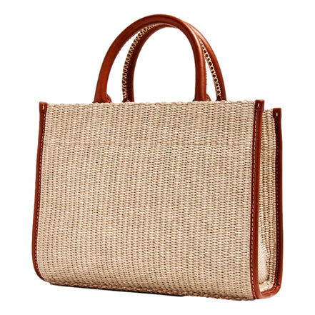 Versace Athena Raffia Leather Small Shopper Tote Beige available at Queen Bee of Beverly Hills