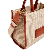 Versace Athena Raffia Leather Small Shopper Tote Beige available at Queen Bee of Beverly Hills