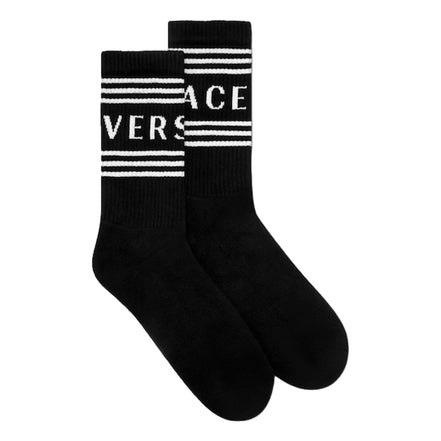 Versace Black White 90s Style Vintage Logo Tube Socks Small available at Queen Bee of Beverly Hills