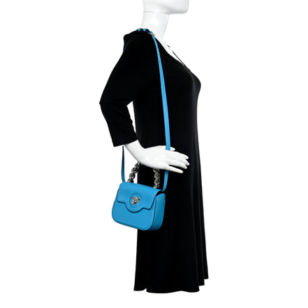 Versace Blue La Medusa Mini Top-Handle Bag available at Queen Bee of Beverly Hills