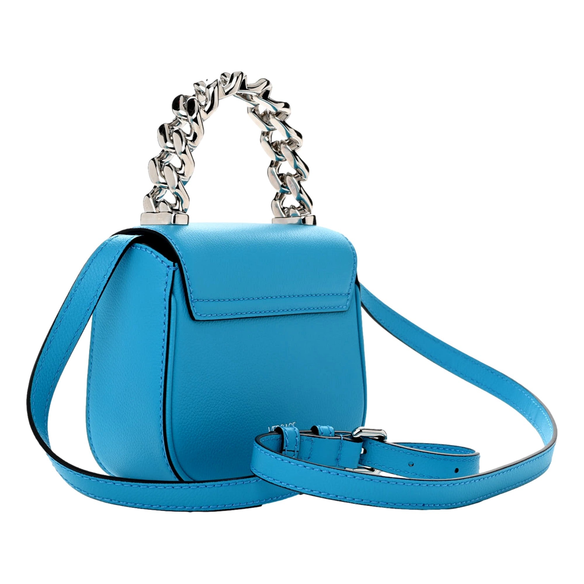 Versace Blue La Medusa Mini Top-Handle Bag available at Queen Bee of Beverly Hills