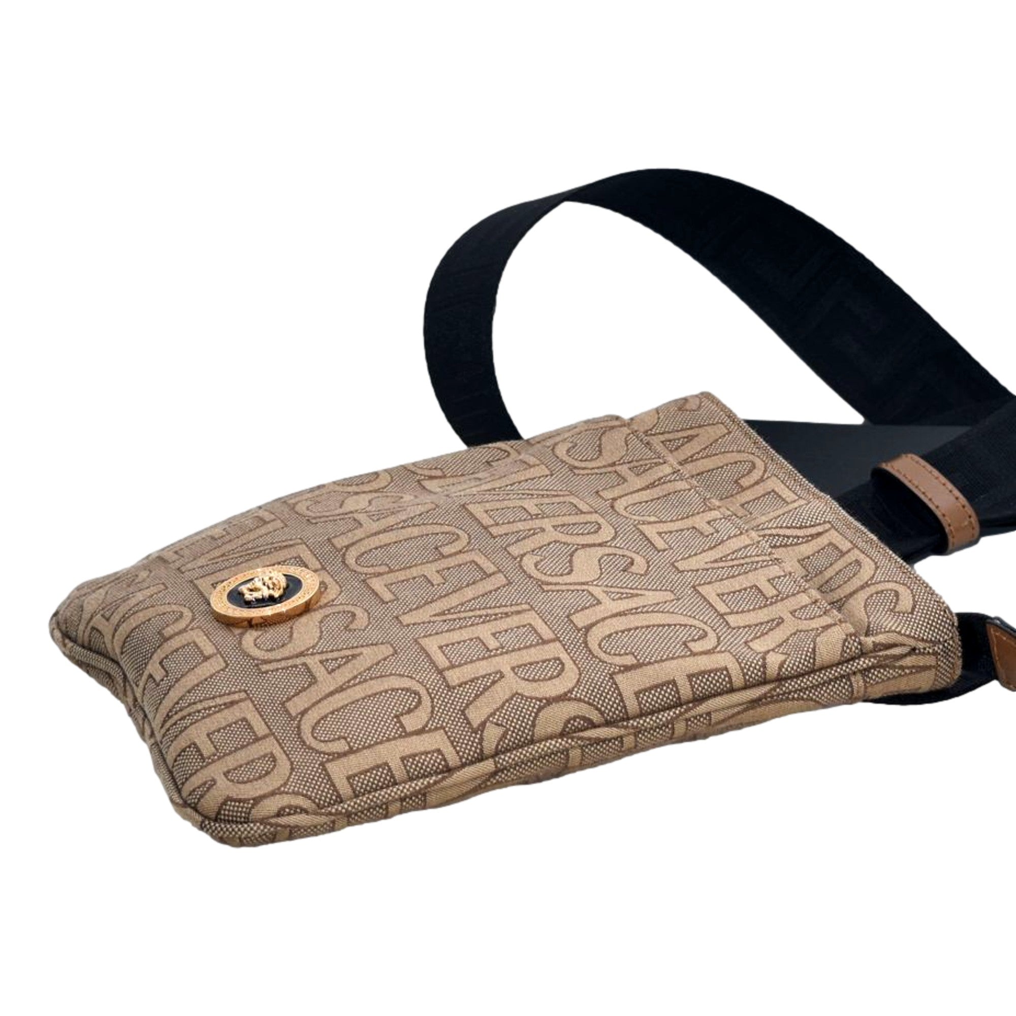 Versace Canvas La Medusa Logo Print Small Crossbody Bag available at Queen Bee of Beverly Hills