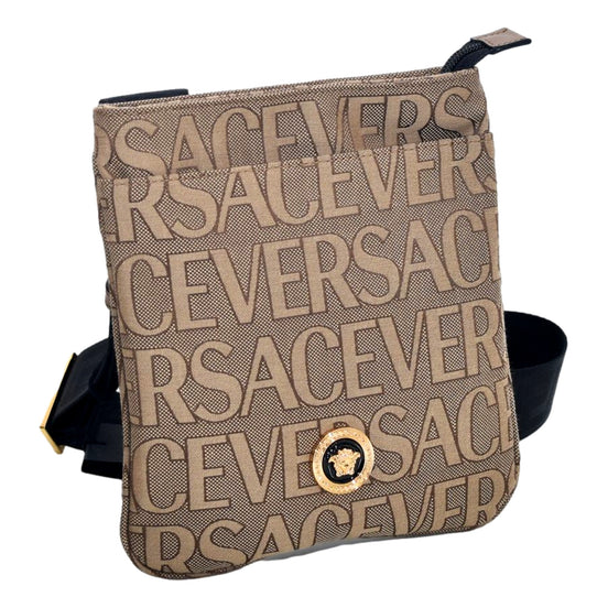 Versace Canvas La Medusa Logo Print Small Crossbody Bag available at Queen Bee of Beverly Hills