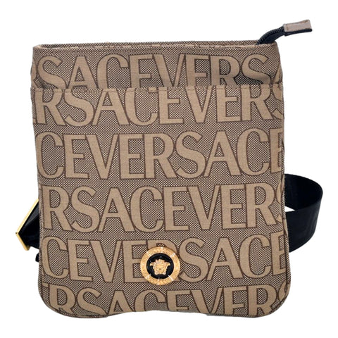 Versace Canvas La Medusa Logo Print Small Crossbody Bag available at Queen Bee of Beverly Hills