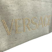 Versace Ecru Canvas Studded Logo Mini Totebag available at Queen Bee of Beverly Hills