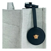 Versace Ecru Canvas Studded Logo Totebag available at Queen Bee of Beverly Hills