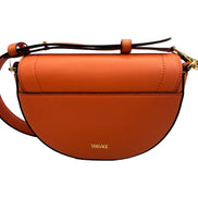Versace Half-Moon La Medusa Vitello Leather Orange Crossbody Handbag available at Queen Bee of Beverly Hills