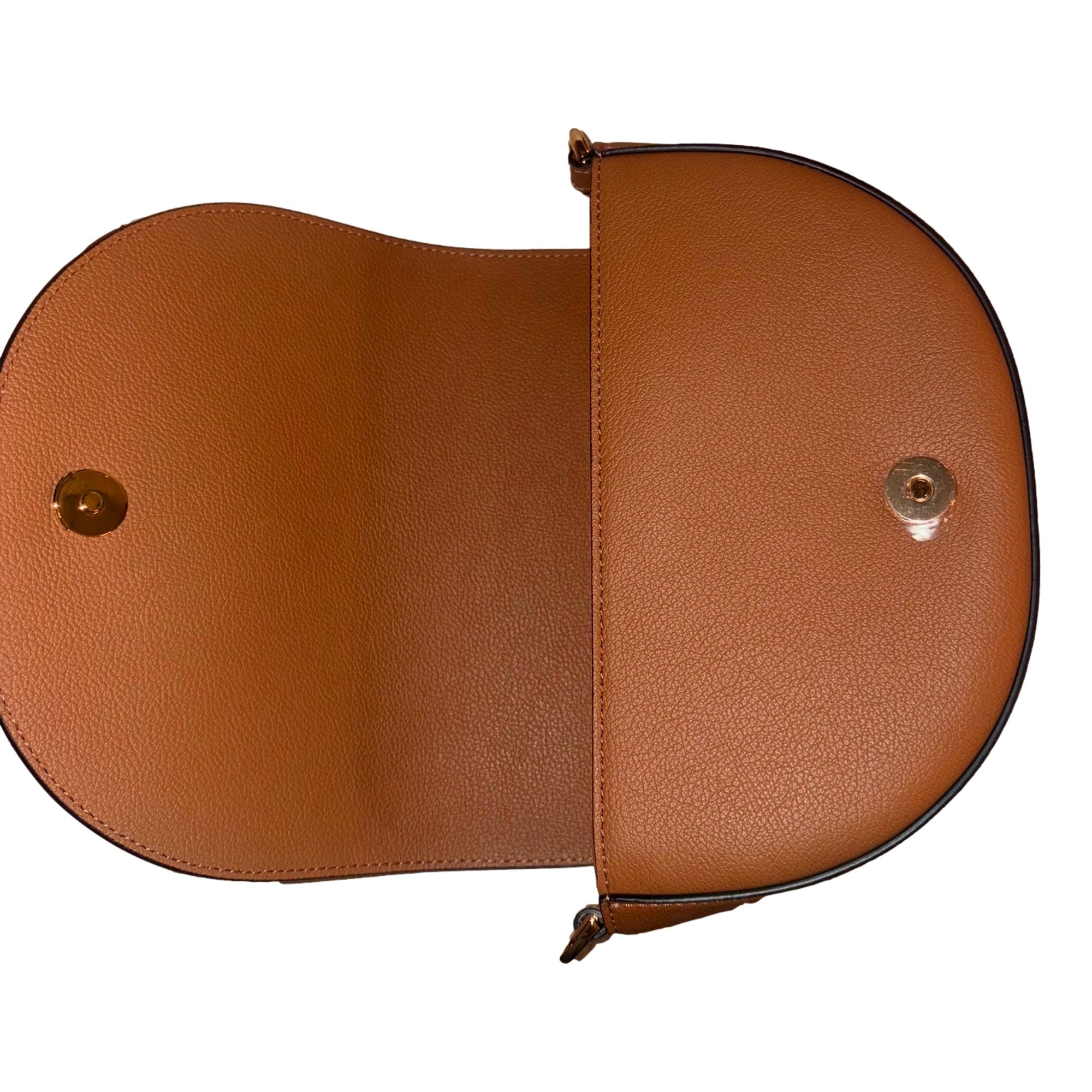 Versace Half-Moon La Medusa Vitello Leather Summer Nude Brown Crossbody Handbag available at Queen Bee of Beverly Hills