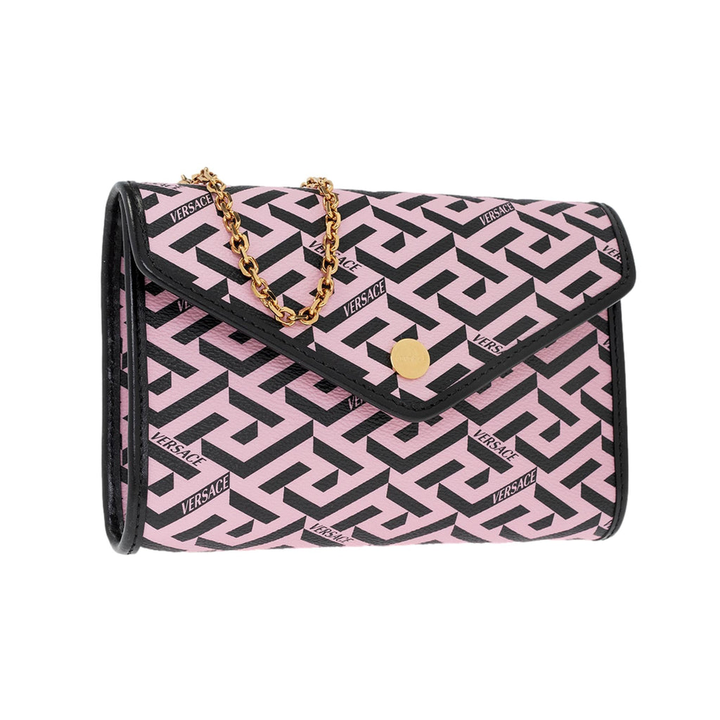 Versace La Greca Signature Canvas Pink and Black Crossbody Clutch Bag