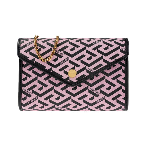 Versace La Greca Signature Canvas Pink and Black Crossbody 1008106 at_Queen_Bee_of_Beverly_Hills