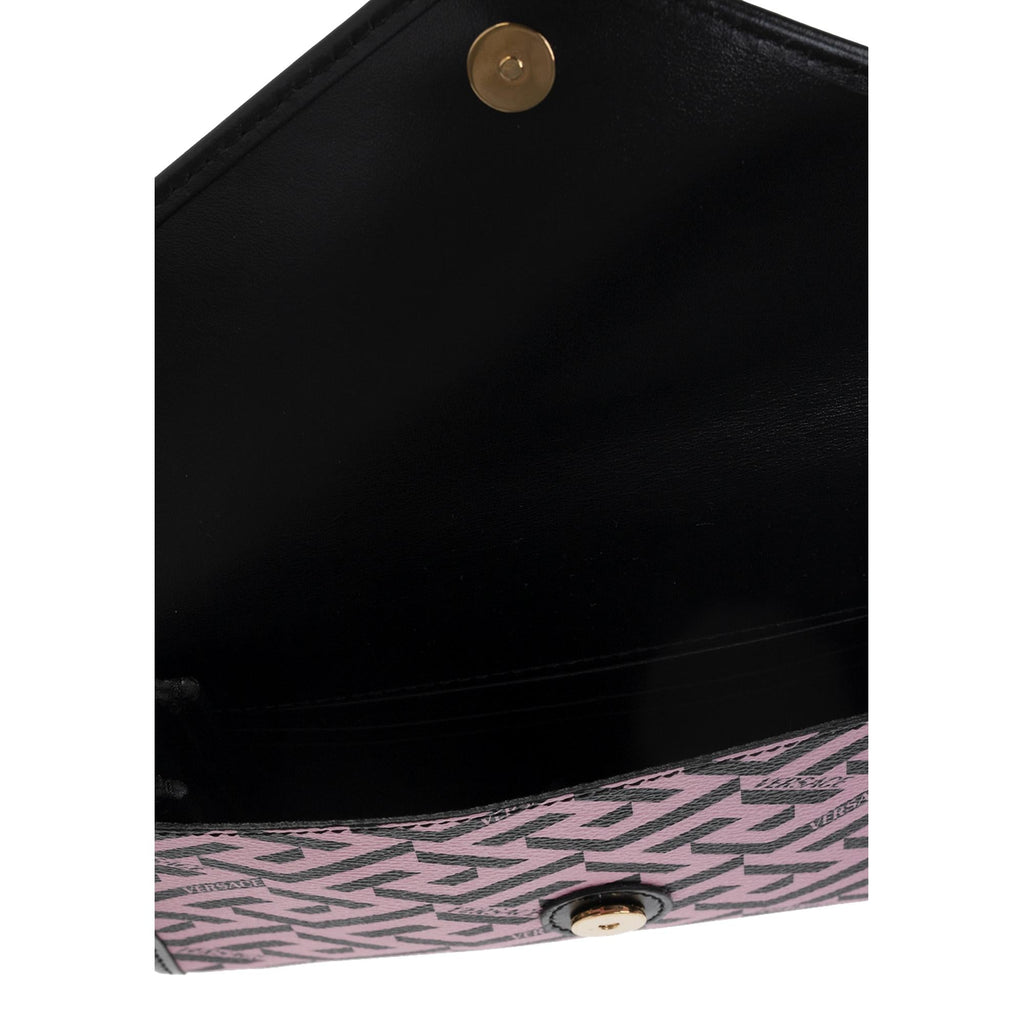 Versace La Greca Signature Canvas Pink and Black Crossbody 1008106 at_Queen_Bee_of_Beverly_Hills