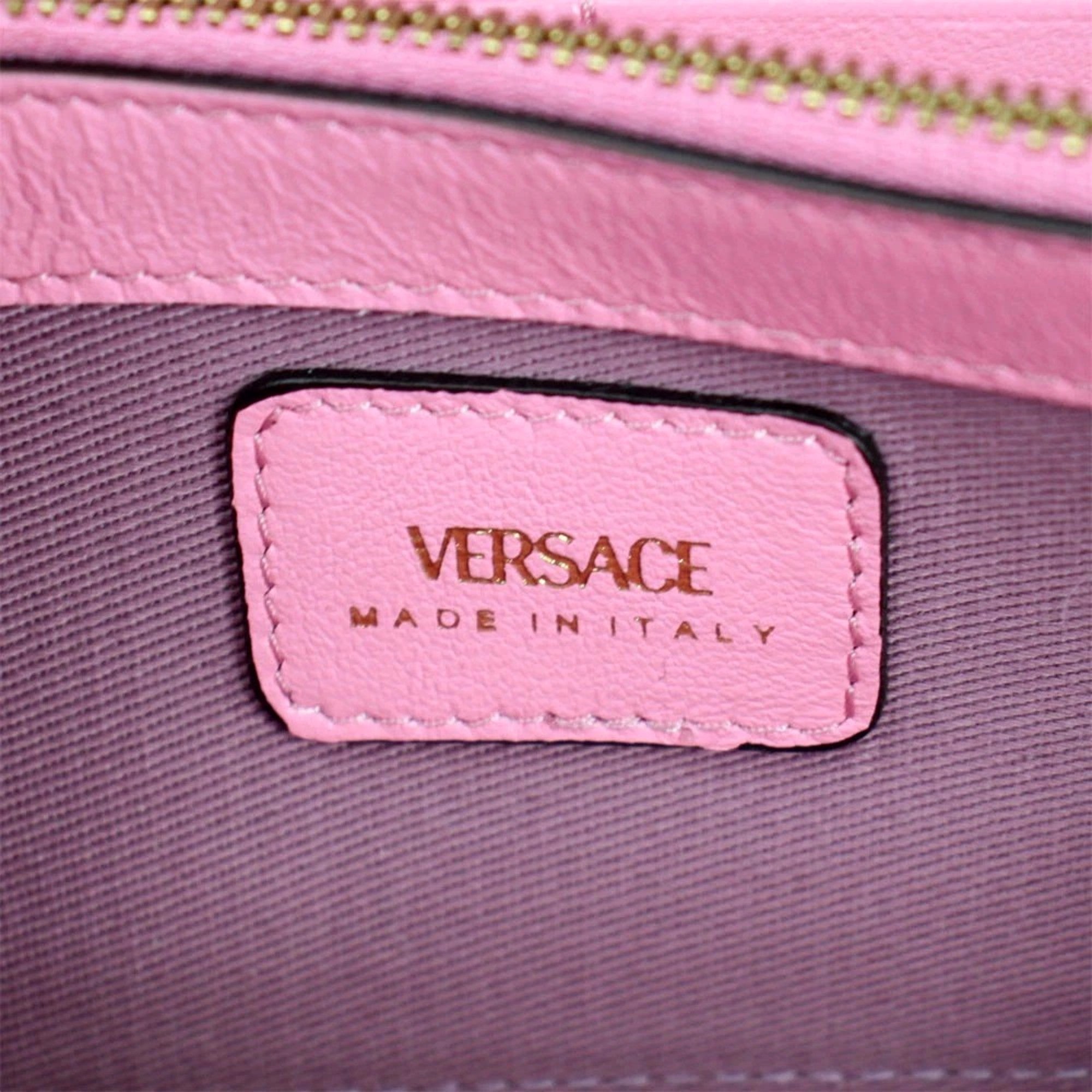 Versace La Medusa Baby Pink Long Zip Around Wallet available at Queen Bee of Beverly Hills