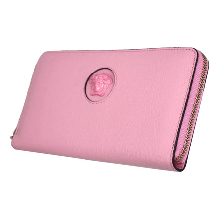 Versace La Medusa Baby Pink Long Zip Around Wallet available at Queen Bee of Beverly Hills