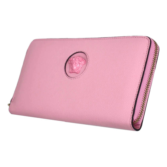 Versace La Medusa Baby Pink Long Zip Around Wallet available at Queen Bee of Beverly Hills