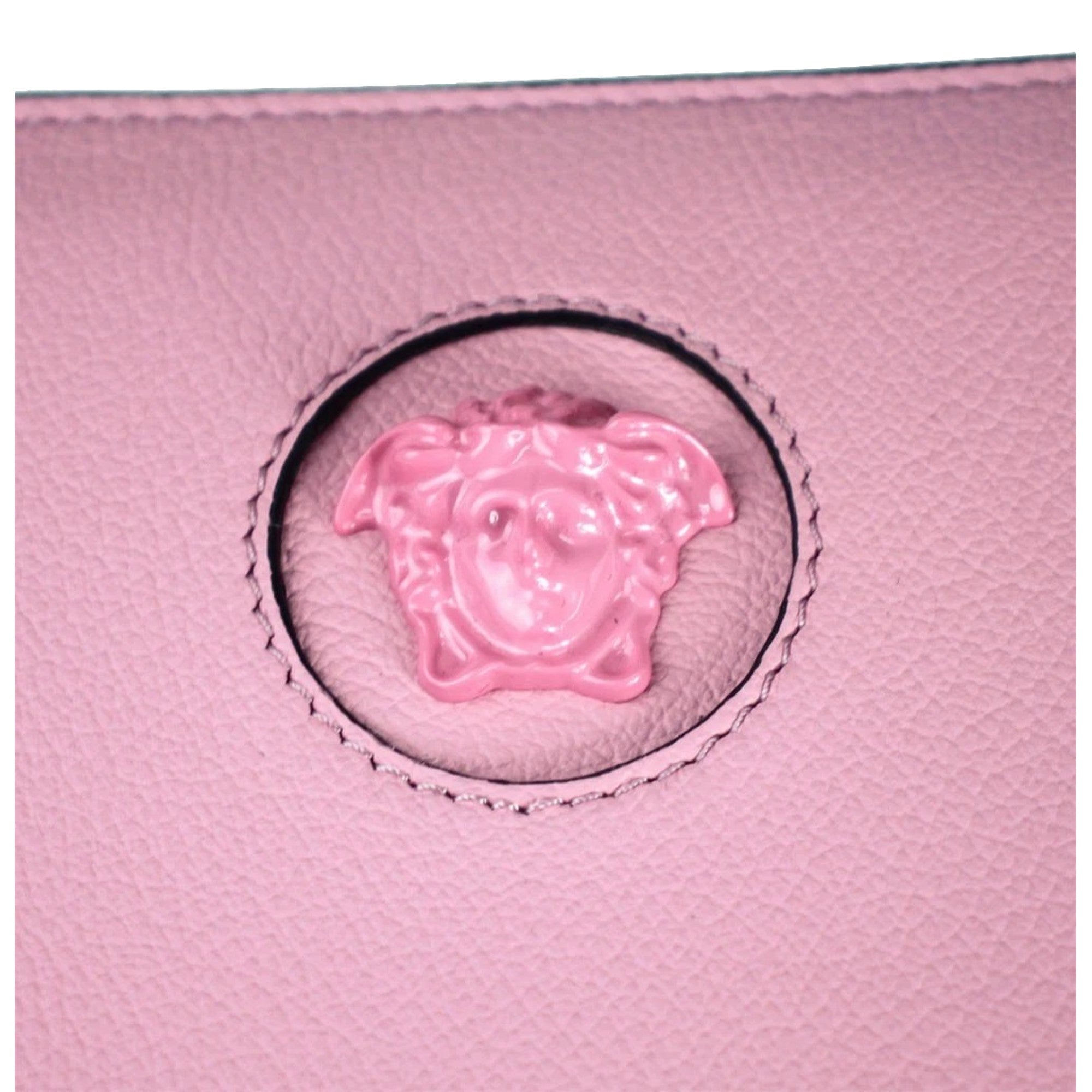 Versace La Medusa Baby Pink Long Zip Around Wallet available at Queen Bee of Beverly Hills