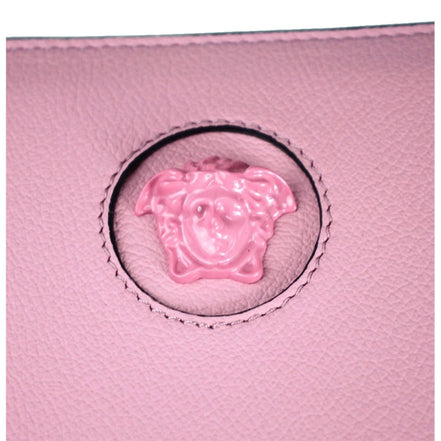 Versace La Medusa Baby Pink Long Zip Around Wallet available at Queen Bee of Beverly Hills