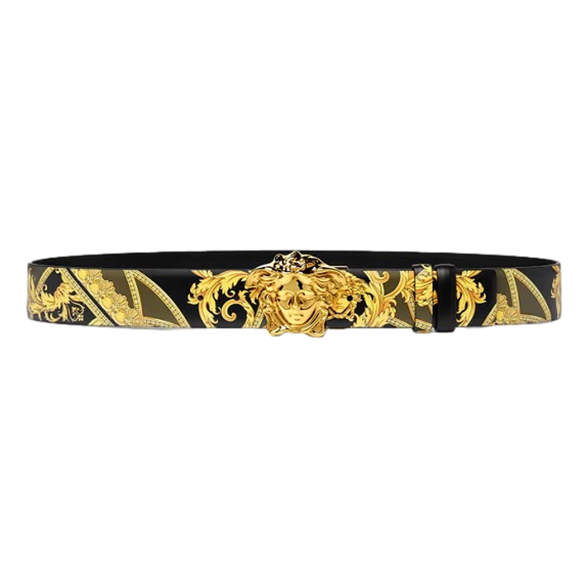 Versace La Medusa Baroque Reversible Calfskin Belt 75/30 available at Queen Bee of Beverly Hills