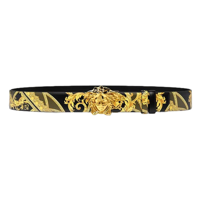 Versace La Medusa Baroque Reversible Calfskin Belt 80/32 available at Queen Bee of Beverly Hills