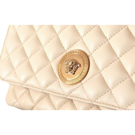 Versace La Medusa Beige Quilted Lamb Leather Large Shoulder Bag available at Queen Bee of Beverly Hills