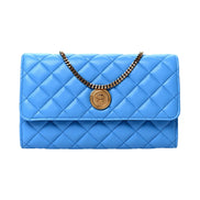 Versace La Medusa Blue Quilted Lamb Leather Crossbody Clutch Bag available at Queen Bee of Beverly Hills